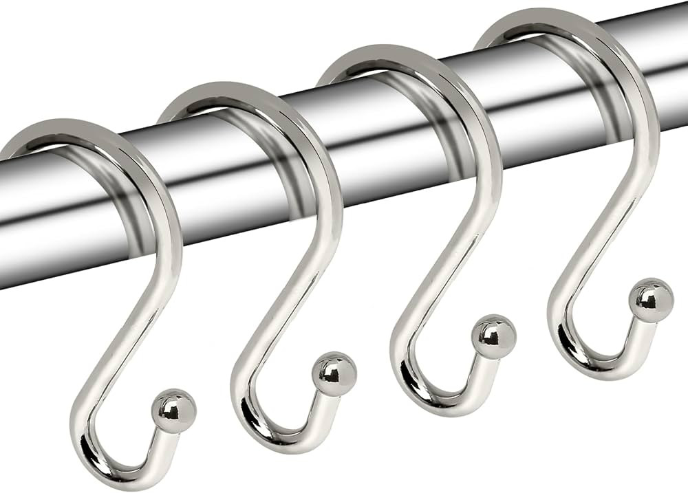 Metal Shower Curtain Hooks, Set of 12, Rust Proof Shower Curtain Hooks Rings, Durable S Shaped Ho... | Amazon (US)