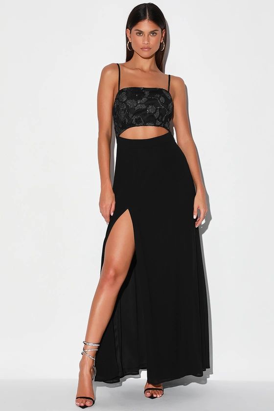 All-Nighter Black Sequin Cutout Maxi Dress | Lulus (US)