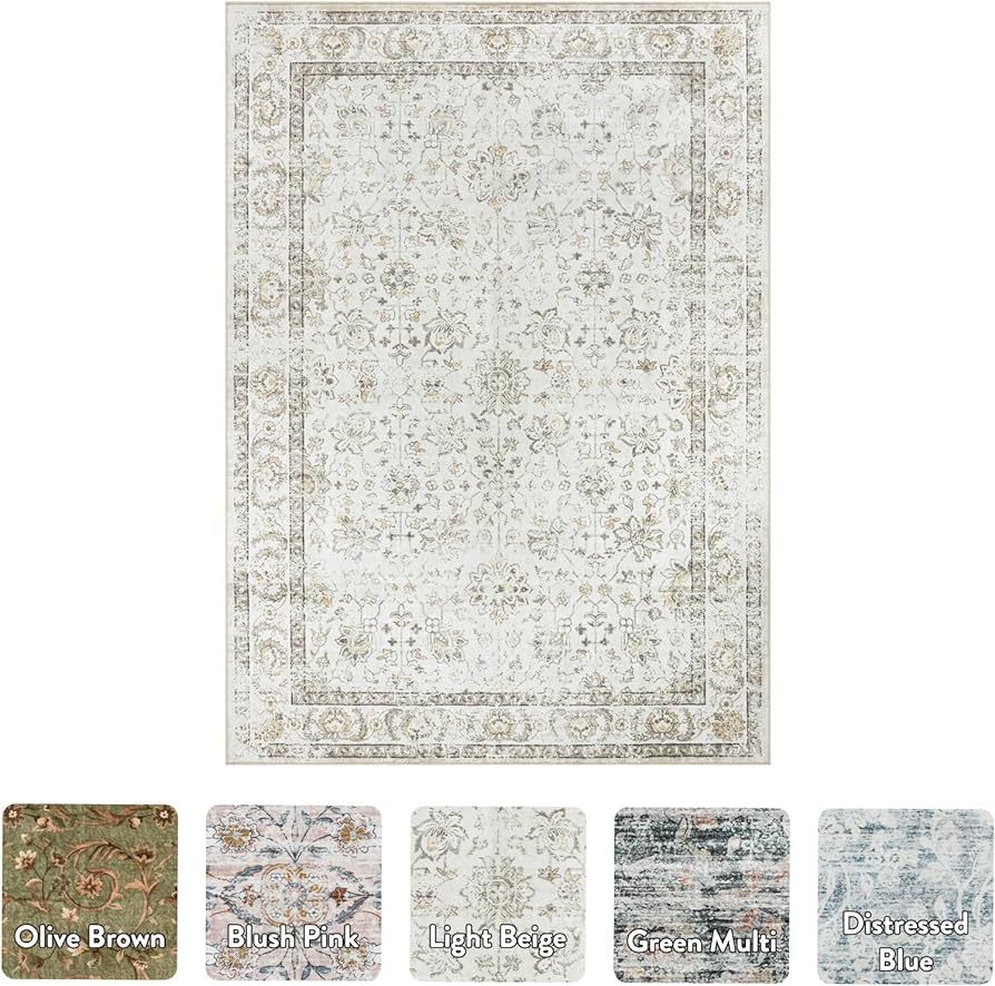 LIVEBOX Machine Washable Area Rugs for Living Room, Non-Slip Beige Neutral Area Rug 6x9 for Dinin... | Amazon (US)