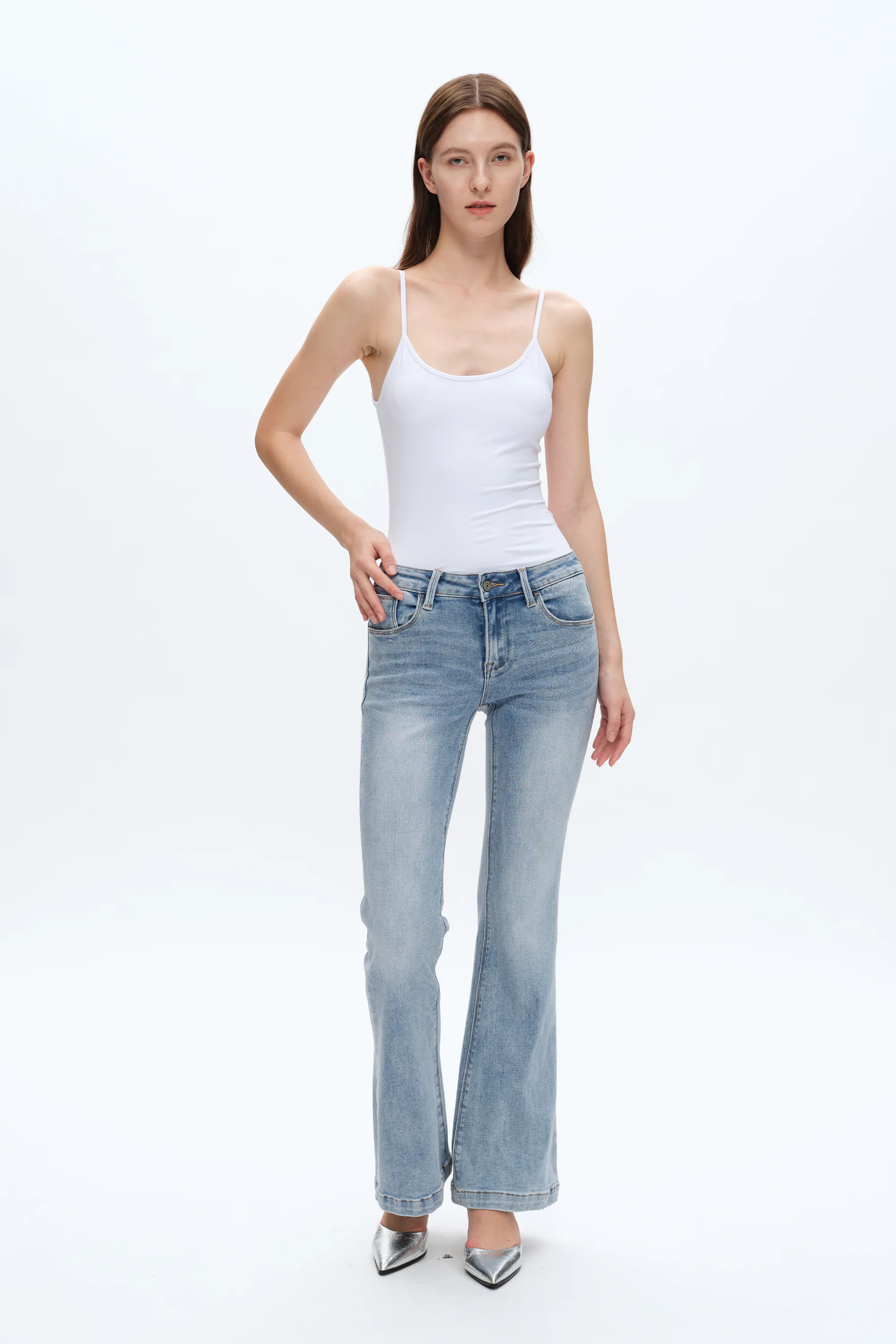 Faded Washed Flare Jeans High Rise | BAYEA | BAYEAS