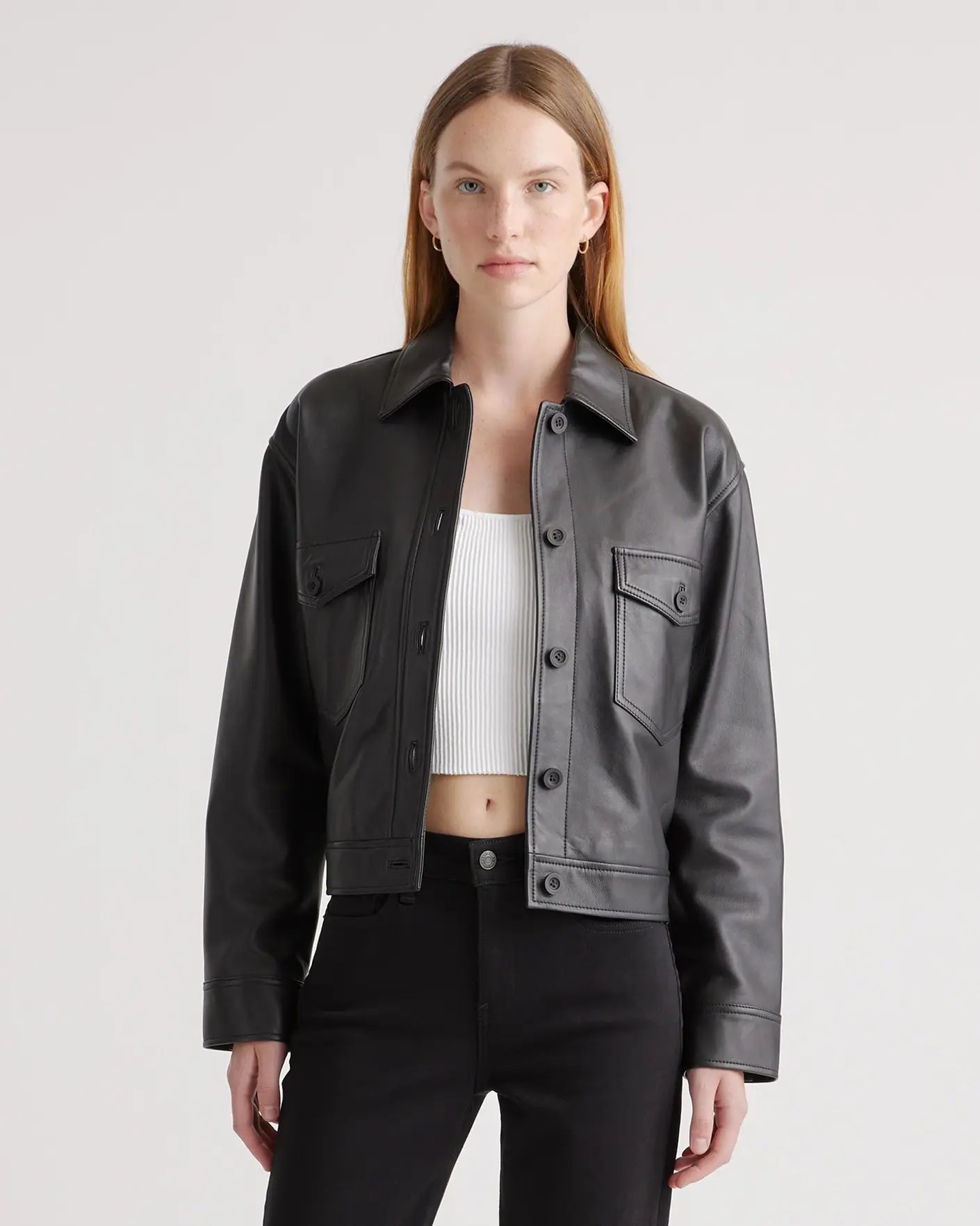 100% Leather Cropped Jacket | Quince