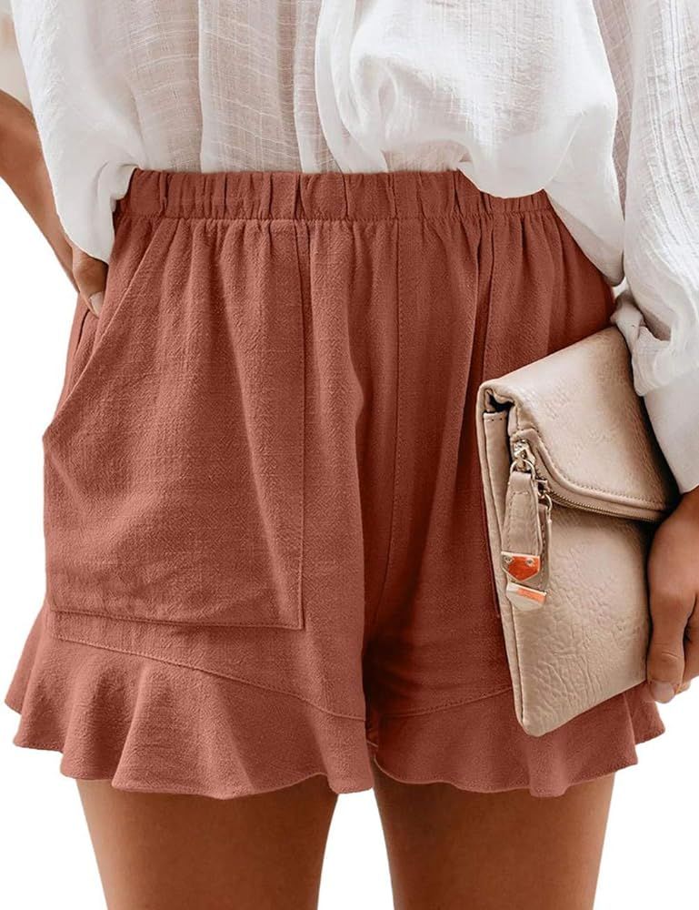 Eddoyee Women Casual Solid Color Shorts Loose Elastic Waist Pants Summer Vacation | Amazon (CA)