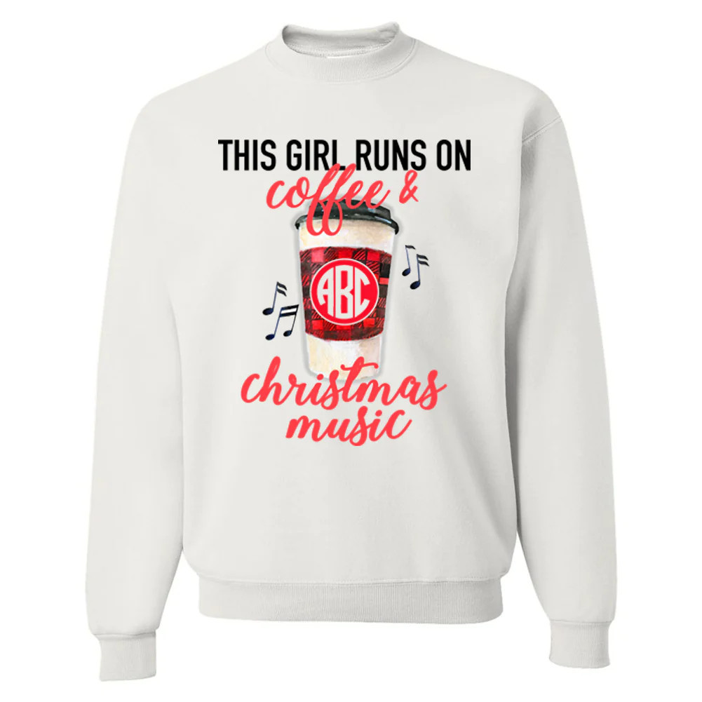 Monogrammed 'Coffee & Christmas Music' Crewneck Sweatshirt | United Monograms