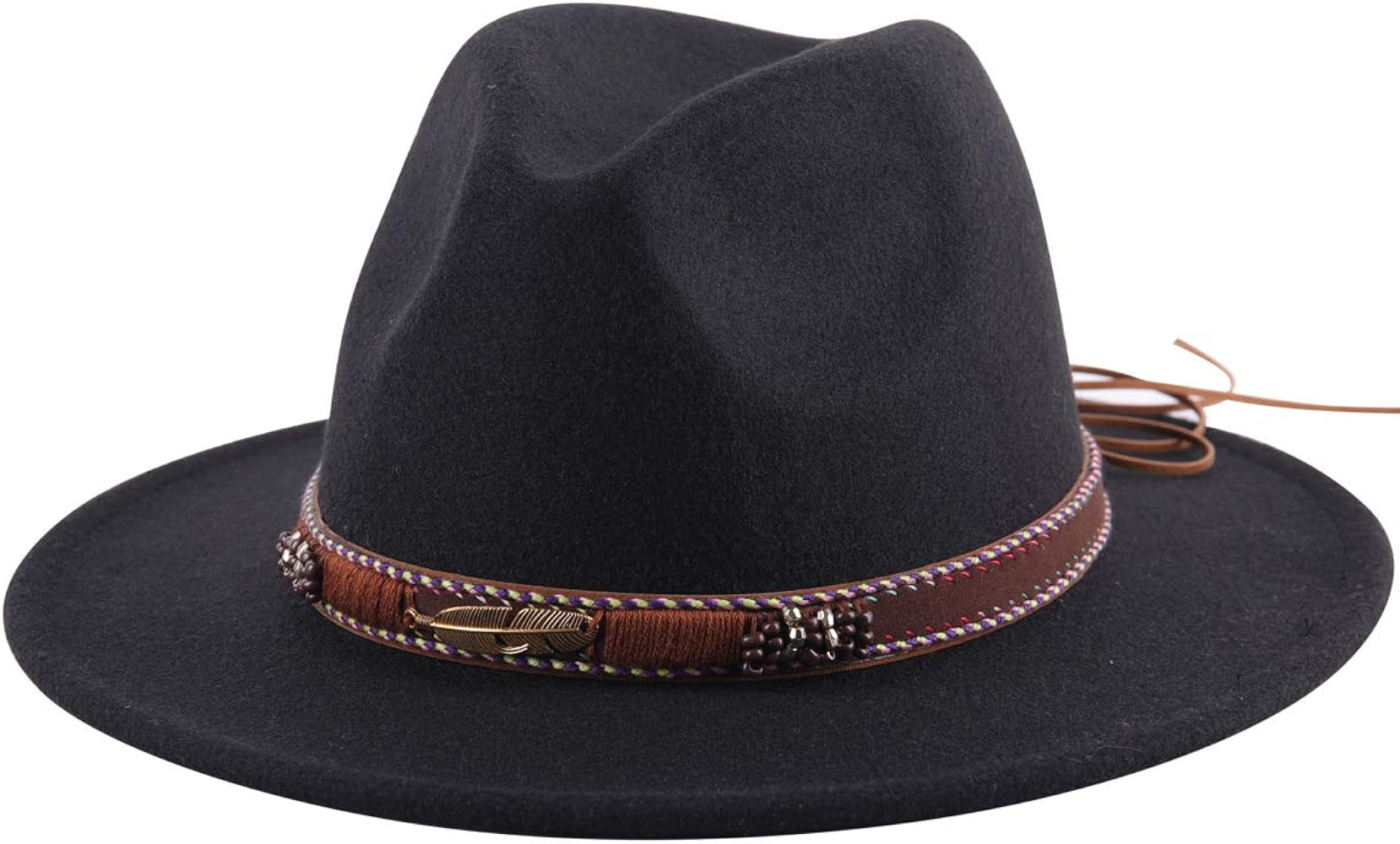 Lanzom Women Men Retro Style Wide Brim Panama Hat Belt Buckle Wool Fedora Hat | Amazon (US)