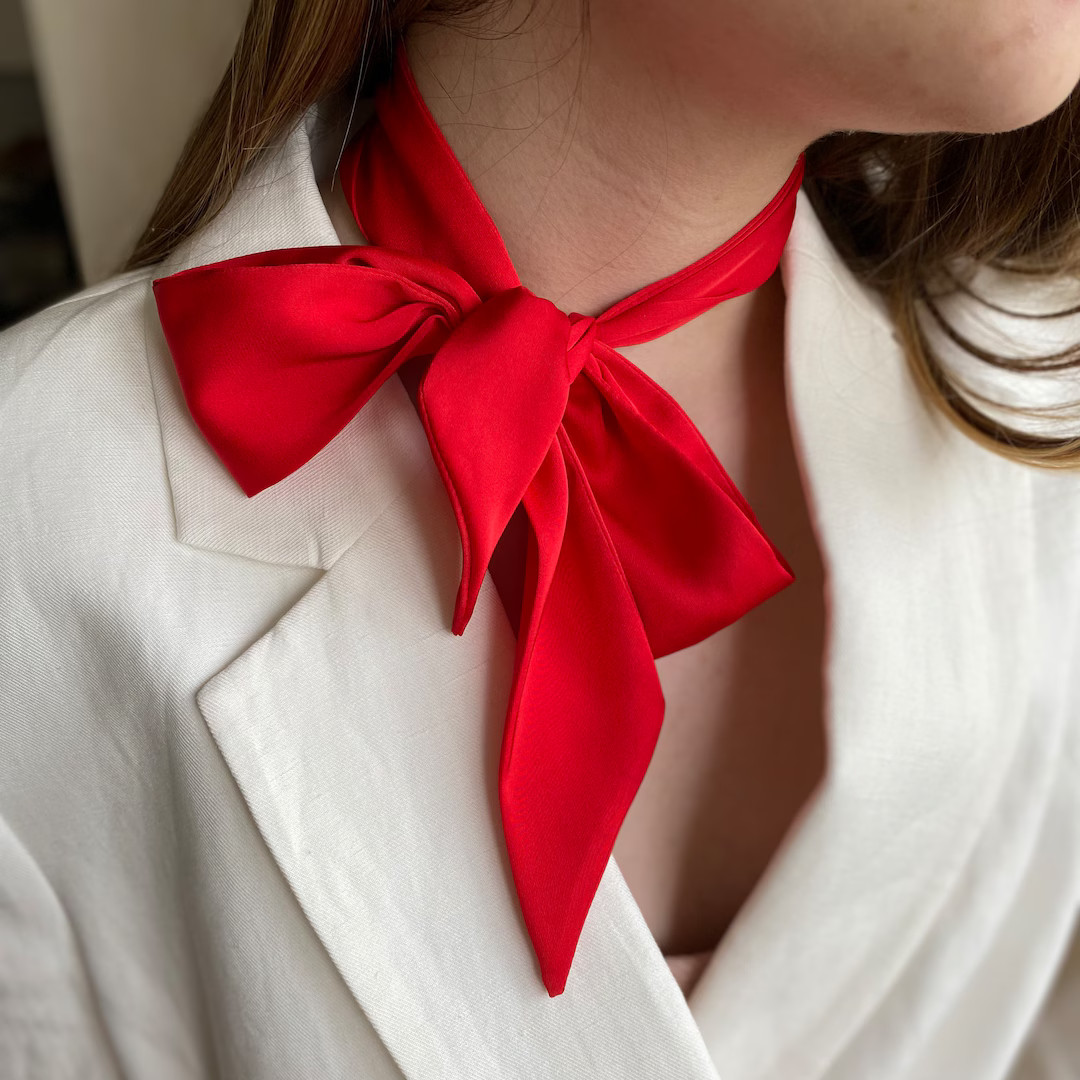 Red Skinny Scarf for women. Burgundy silk bow Scarf. Neck Scarf. Narrow Scarf. Burgundy Choker. B... | Etsy (US)