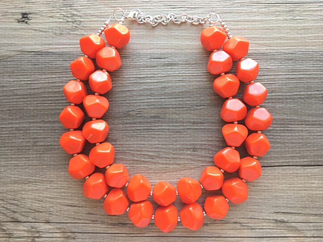 Bright Chunky Orange Statement Necklace, Big Beaded Jewelry, Double Strand Statement Necklace, Bi... | Etsy (US)