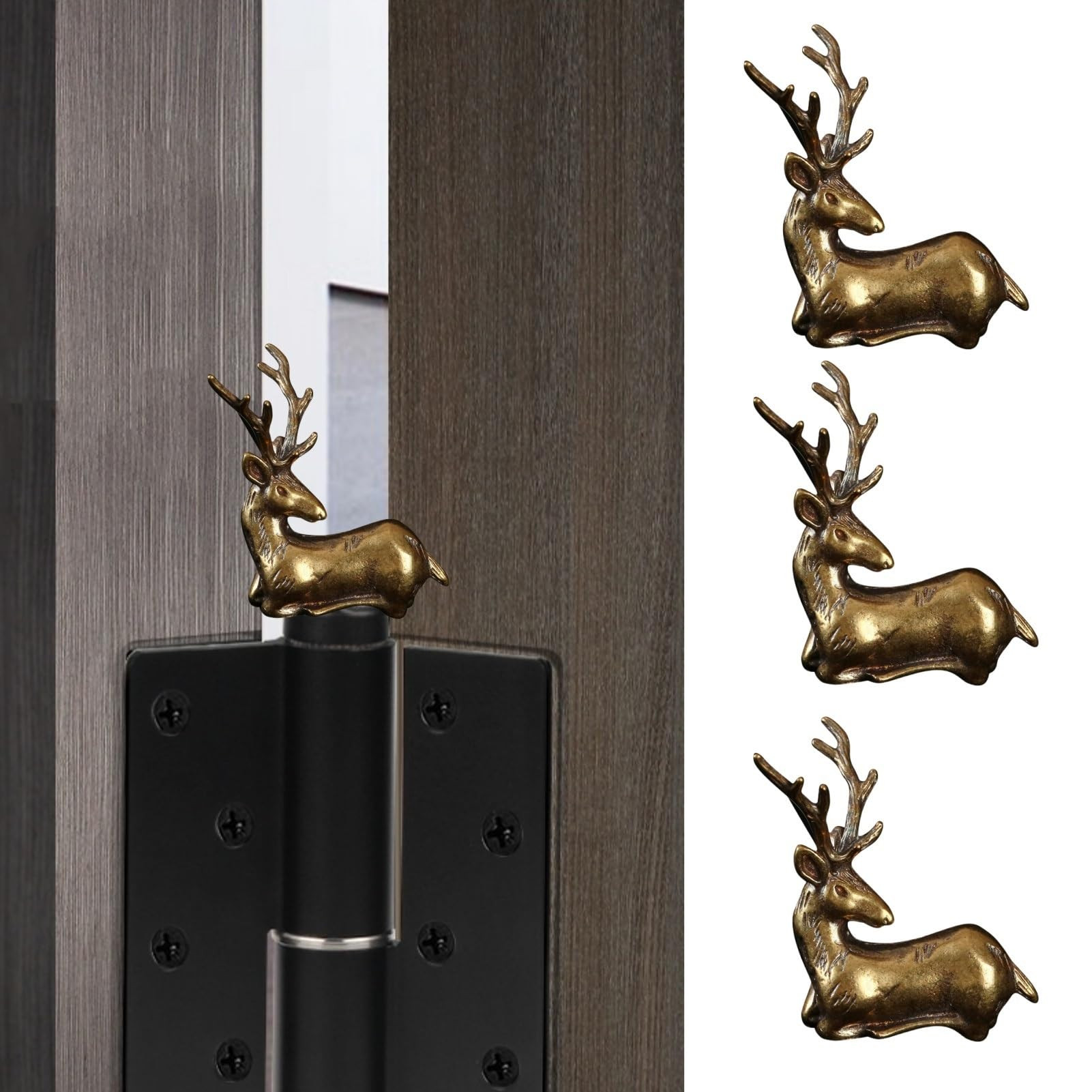 3PCS Brass Deer Magnetic Hinge Head Toppers,Animal Door Hinge Head Home Decoration Magnetic Hinge... | Amazon (US)