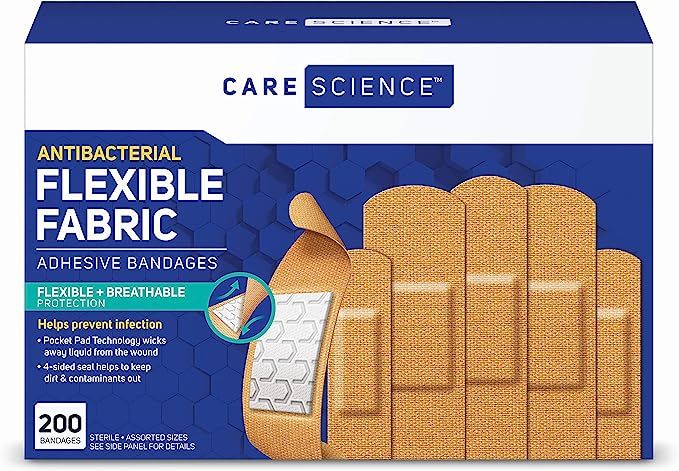 Care Science Antibacterial Fabric Adhesive Bandages, 200 ct Assorted Sizes | Flexible + Breathabl... | Amazon (US)