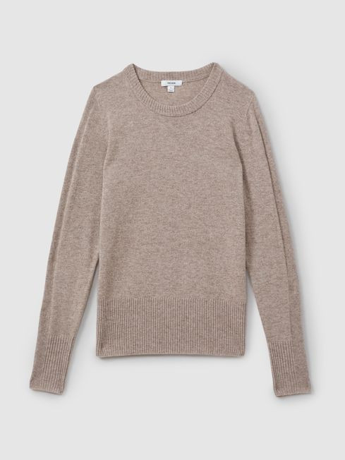 Wool Blend Crew Neck Jumper with Cashmere in Neutral | Reiss DE