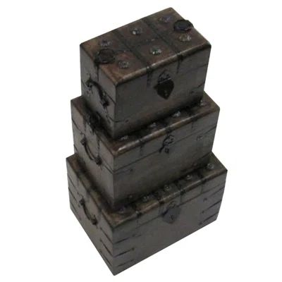 Lonerock Classy Square Pirate Wooden 3 Piece Decorative Box Set with Iron Inlay | Wayfair North America