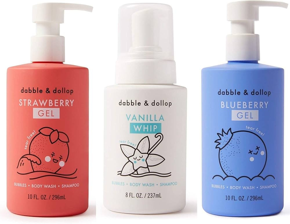 Dabble & Dollop USA Bundle, 3-in-1 Natural Bubble Bath, Body Wash & Shampoo for Kids, USA-Made, P... | Amazon (US)