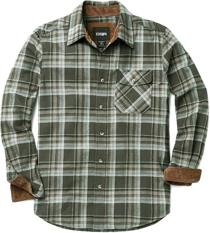 CQR Men's All Cotton Flannel Shirt, Long Sleeve Casual Button Up Plaid Shirt, Brushed Soft Outdoo... | Amazon (US)