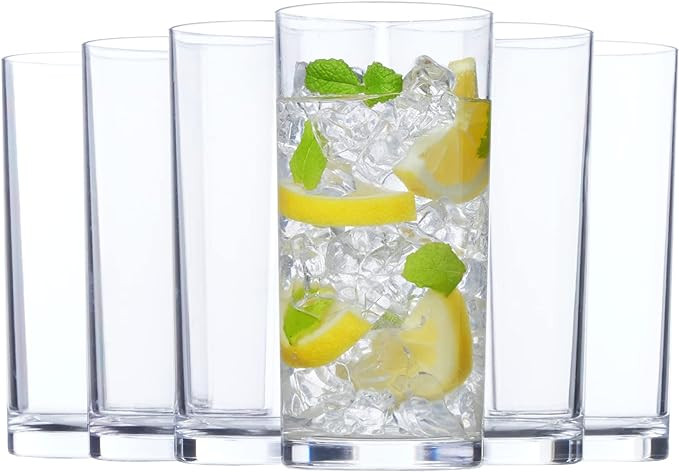 US Acrylic Classic Clear Plastic Reusable Drinking Glasses (Set of 6) 16oz Water Cups | BPA-Free ... | Amazon (US)