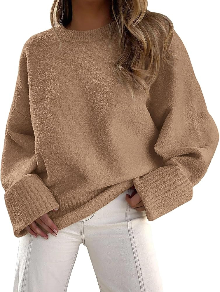 PRETTYGARDEN Women's Fall Oversized Sweaters Casual Crewneck Pullover Long Sleeve Fuzzy Chunky Kn... | Amazon (US)