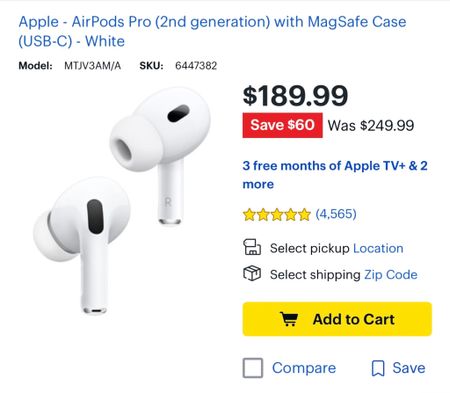Apple - AirPods Pro (2nd generation) with MagSafe Case
(USB-C) - White. Save $60  

#LTKtravel #LTKmens #LTKsalealert