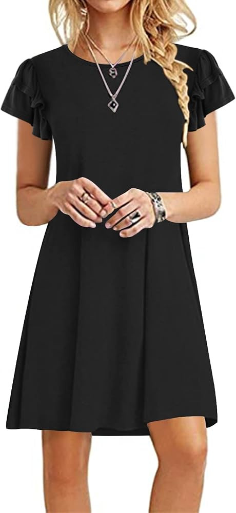 DB MOON Women 2025 Mini Dresses Summer Casual Ruffle Short Sleeve Cute Crew Neck Flowy Dress with... | Amazon (US)