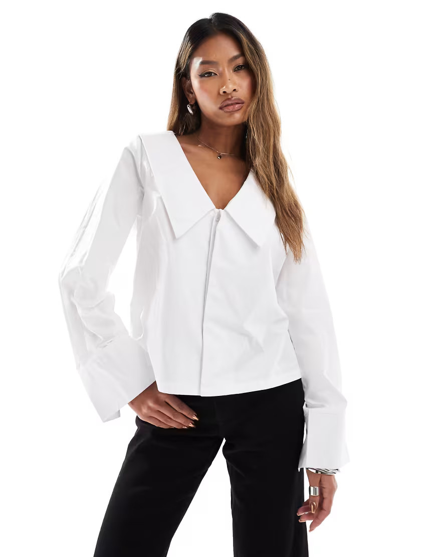 Kaiia exclusive cotton rich oversized collar wide sleeve shirt in white | ASOS (Global)