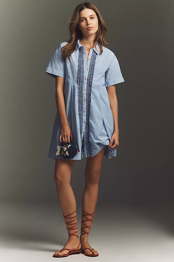 Maeve Cotton Ruffle Mini Swing Dress | Anthropologie (US)