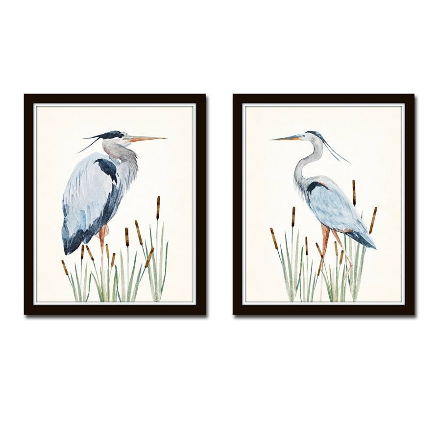Watercolor Heron Print Set - Unframed - Nature Decor, Vintage Prints, Nature Wall Decor, Bird Art... | Amazon (US)