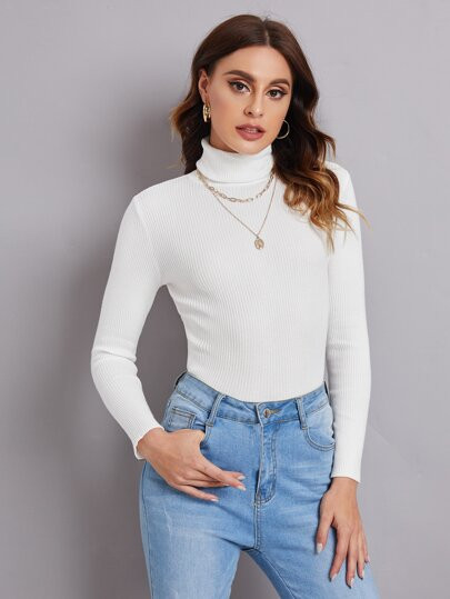 Turtleneck Ribbed Knit Sweater | SHEIN