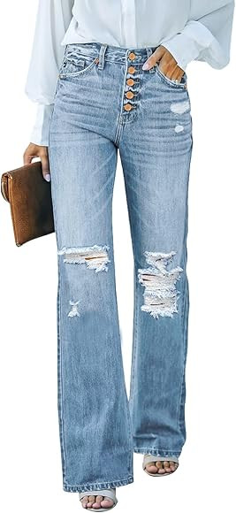 LookbookStore High Waisted Ripped Flare Jeans for Women Distressed Bell Bottom Jeans Wide Leg Pan... | Amazon (US)