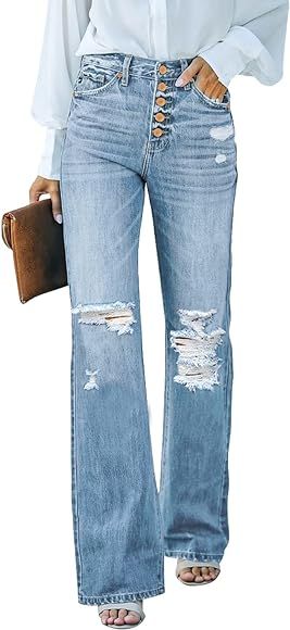 LookbookStore High Waisted Ripped Flare Jeans for Women Distressed Bell Bottom Jeans Wide Leg Pan... | Amazon (US)