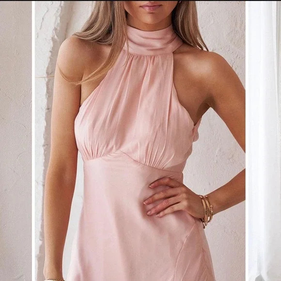 Hello Molly Pink Dress No Tears Here Peach Midi Satin Keyhole Cocktail NEW NWT 4 | Poshmark