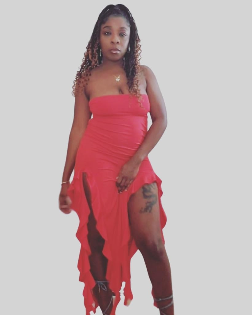 Balimtoy Women's Y2k Ruffle Dress Strapless Split Thigh Ruched Bodycon Midi Tube Dress Formal Sum... | Amazon (US)