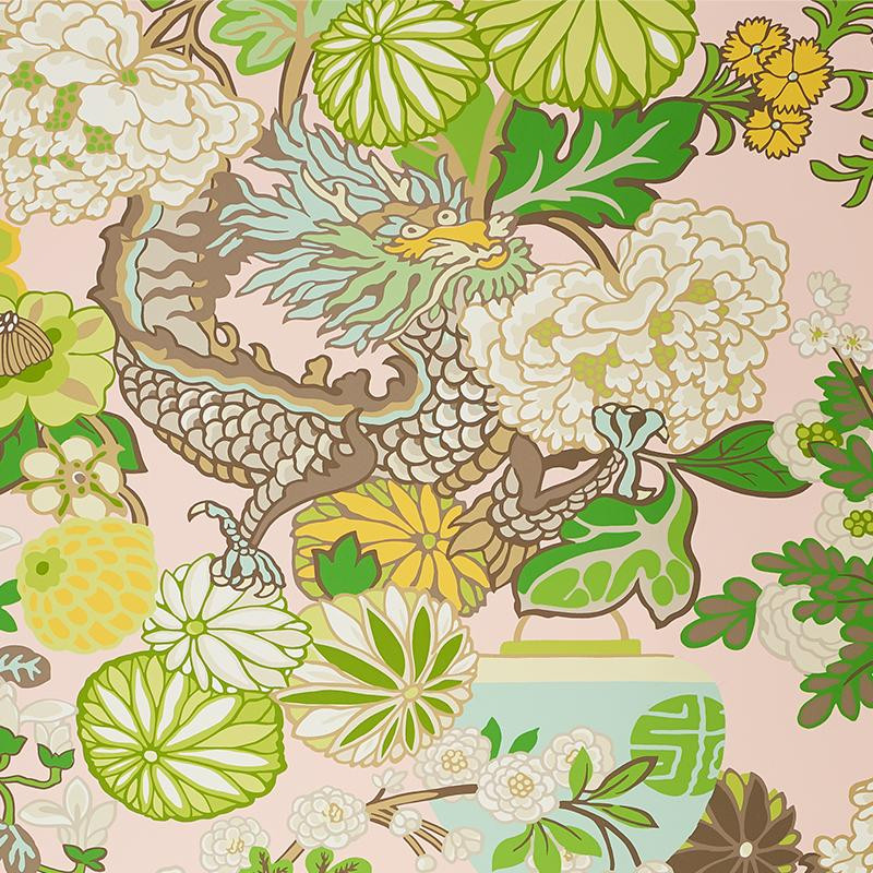 Schumacher Chiang Mai Dragon Blush Wallpaper | DecoratorsBest