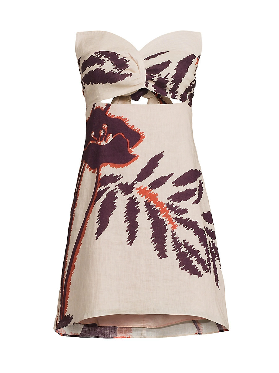 Women's Victoria Floral Linen Minidress - Ecru Purple Gladiolos - Size Large | Saks Fifth Avenue