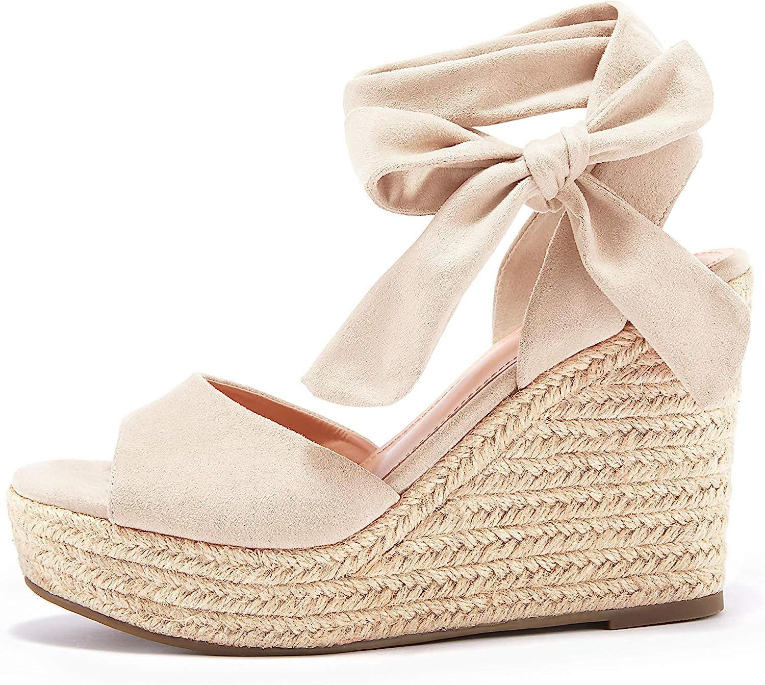 Seraih Womens Lace up Platform Wedges Sandals Classic Ankle Strap Shoes | Amazon (US)