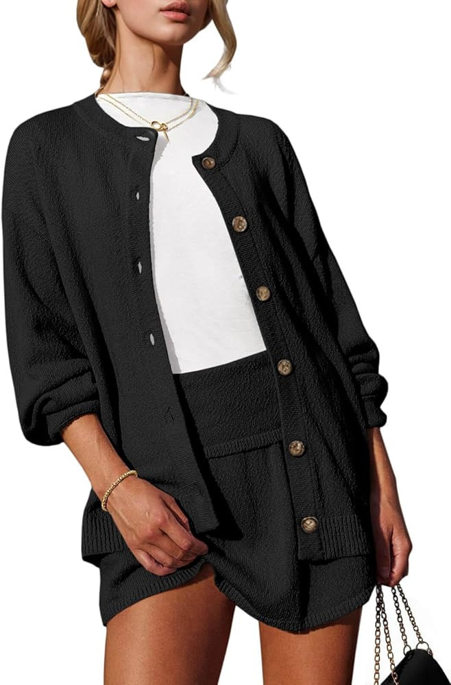 Tankaneo 2 Piece Sweater Sets for Women Long Sleeve Cardigan Outfits Mini Skirts Knit Matching Lo... | Amazon (US)