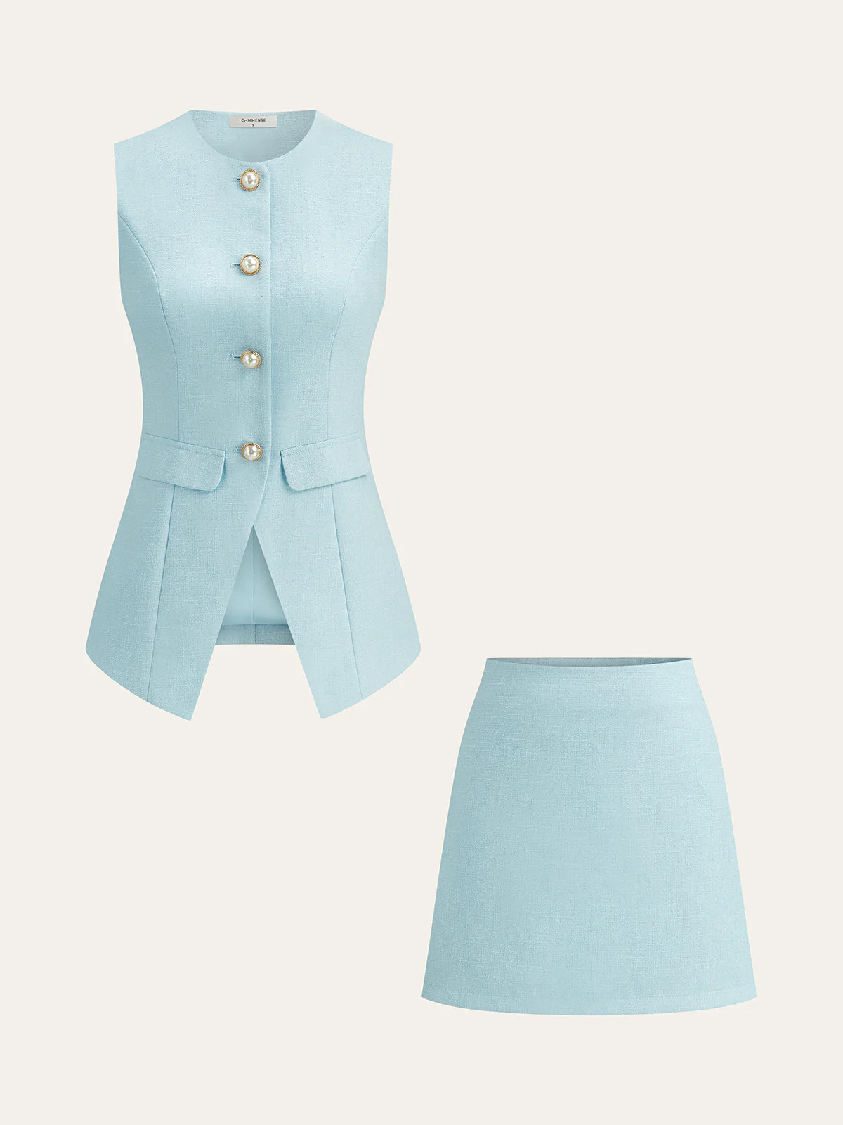 Tweed Pearl Blazer Vest and Mini Skirt Set | Commense