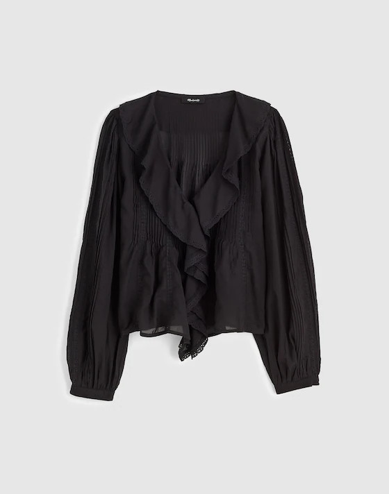 Lace-Insert Ruffled Pintuck Long-Sleeve Top | Madewell