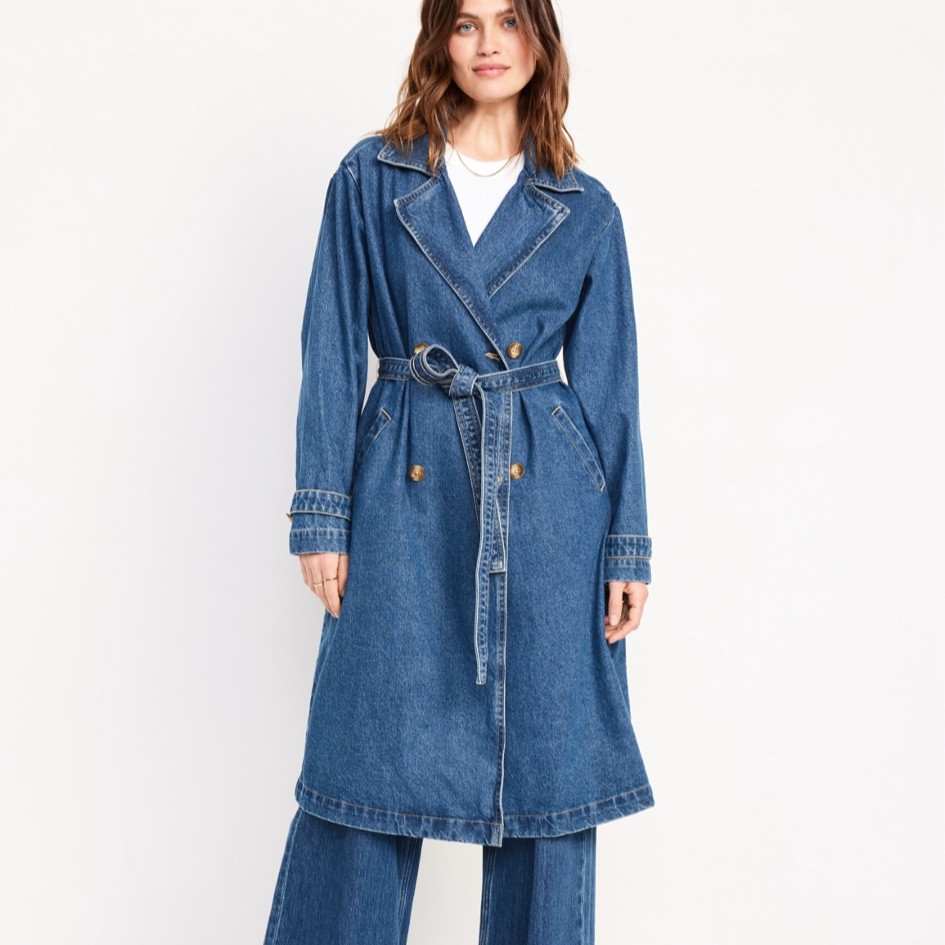 Denim fall trench coat! Plus size friendly denim jacket. Plus size denim. Plus size denim trench coat. On sale right now for 40% off! 

#LTKStyleTip #LTKPlusSize #LTKxNSale