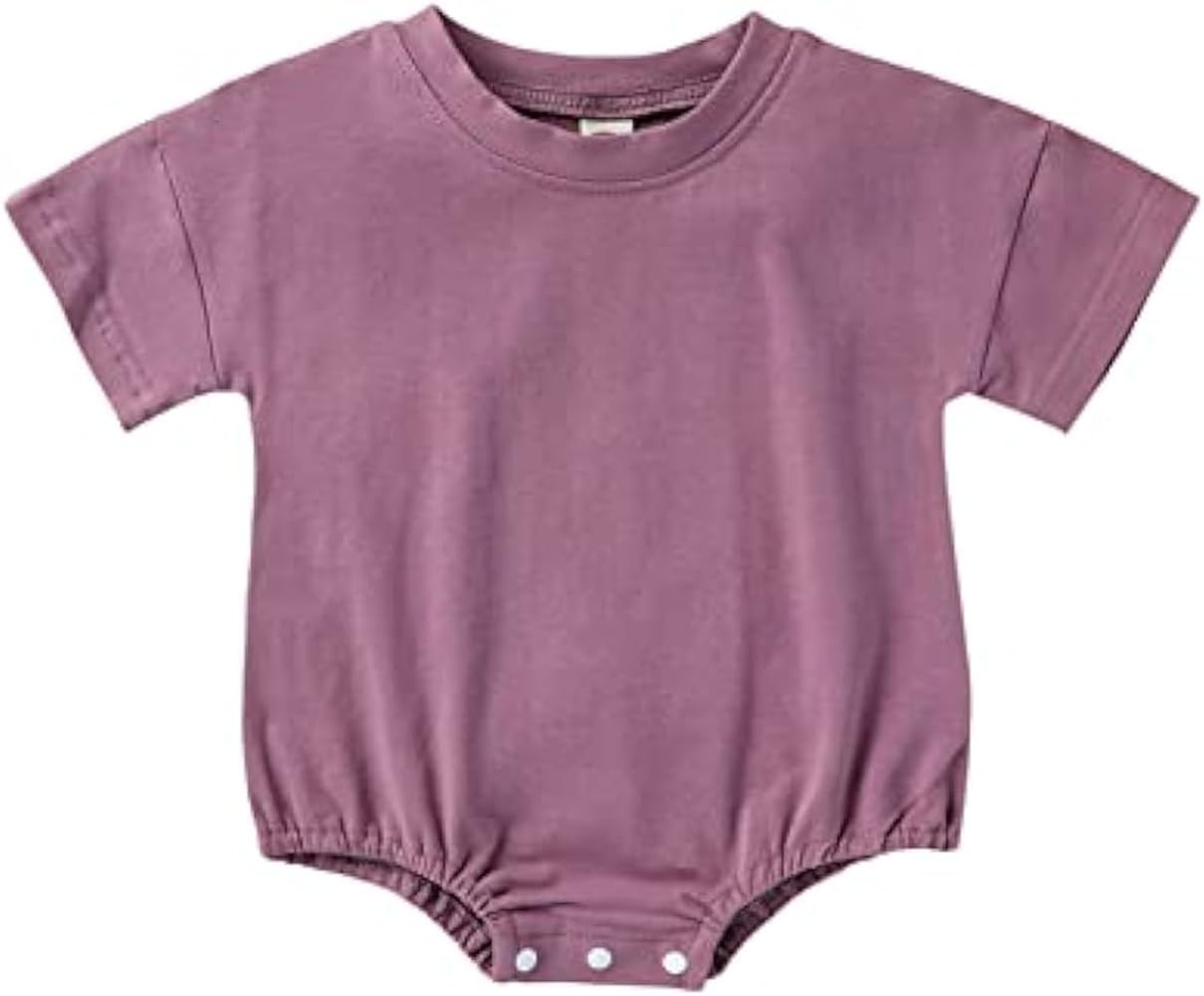 Merqwadd Baby Boy Girl Bubble Romper Infant Oversize Plain Crewneck T-Shirt Bodysuit Tops | Amazon (US)
