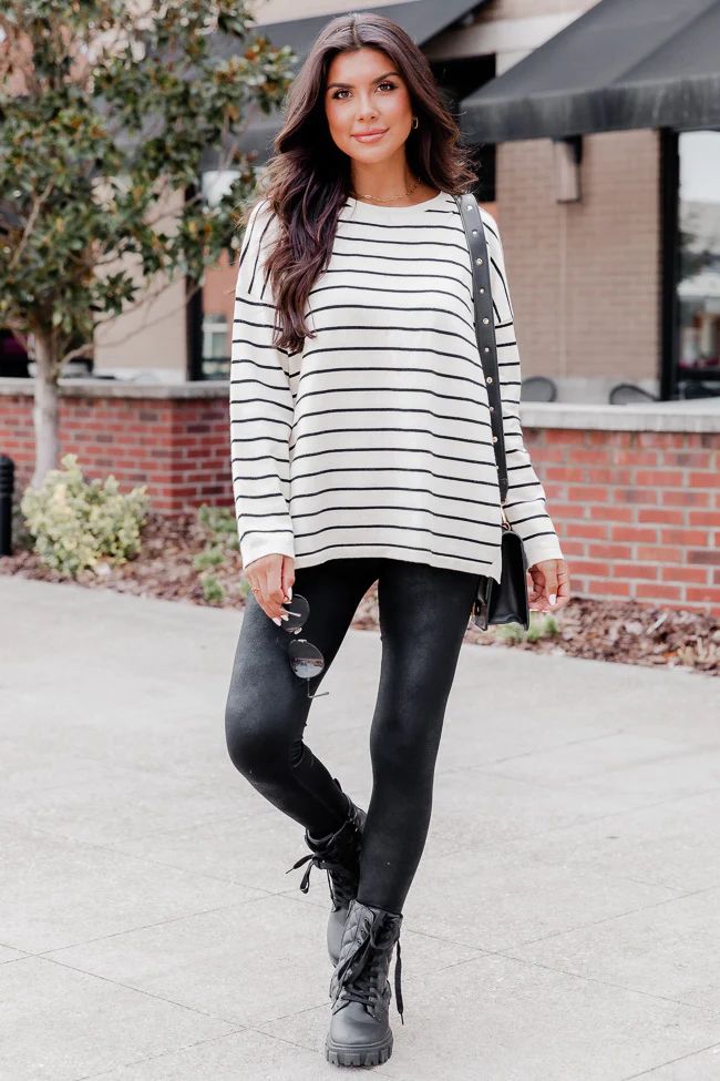 Starting Memories Beige And Black Striped Sweater | Pink Lily