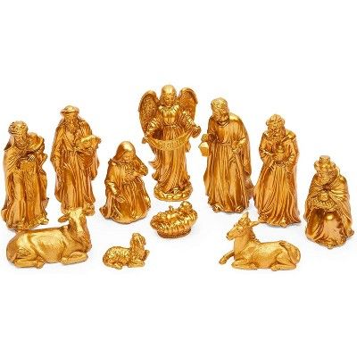Juvale 11 Pieces Miniature Nativity Scene Figurines, Religious Christmas Décor, Gold | Target