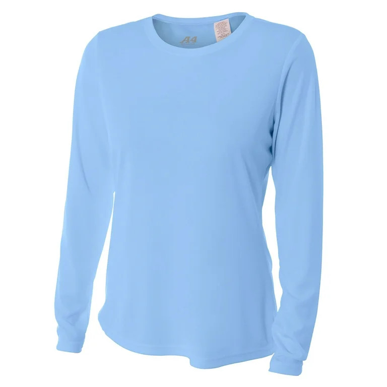 A4 Women's Cooling Performance Crew Long Sleeve T-Shirt, Light Blue, X-Small | Walmart (US)