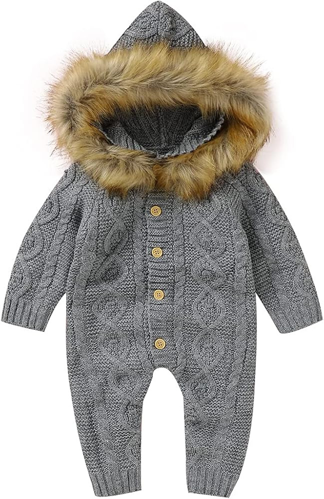 OBEEII Baby Girl Boy Sweater Romper Knitted Overall Hooded Jumpsuit Cute Warm Clothes | Amazon (US)