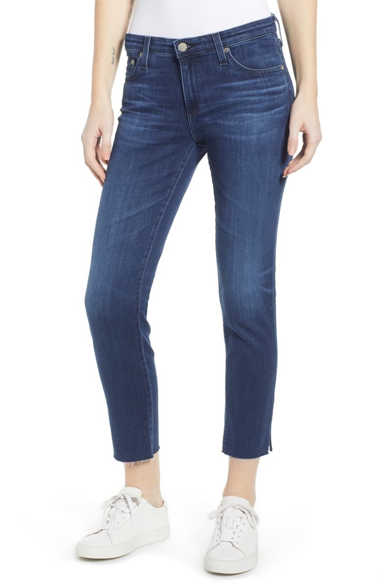 AG The Prima Mid Rise Raw Hem Ankle Cigarette Jeans (05 Year Blue Essence) | Nordstrom | Nordstrom