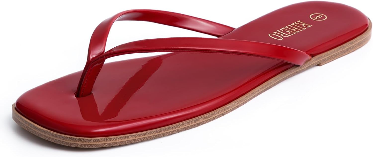 Rihero Flip Flops Women, Square Toe Flip Flops Women, Comfortable Beach Sandals Slip On Leather Thong Flat Sandals Dressy | Amazon (CA)