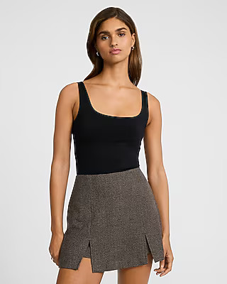 Mini Houndstooth High Waisted Slit Front Mini Skort | Express