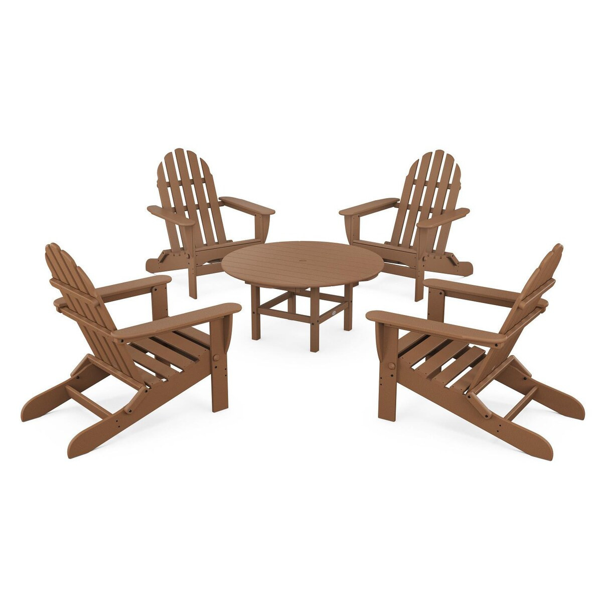 POLYWOOD Classic Adirondack 5 Pc Recycled Plastic Seating Set w/ Folding Chairs in Teak by - PWS119-1-TE | BBQ Guys