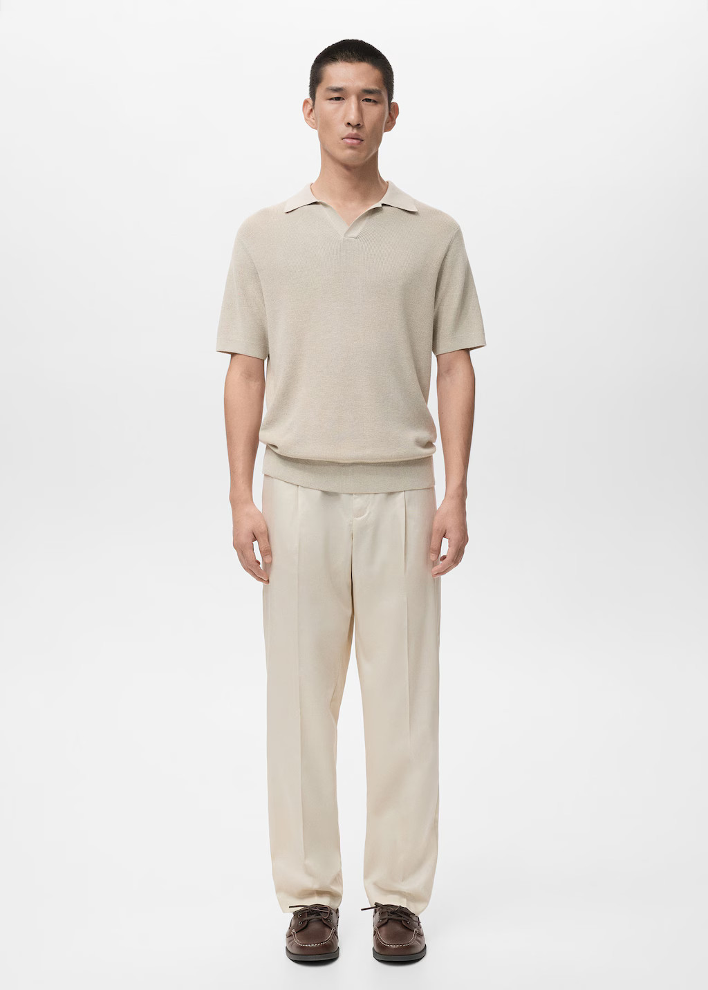 Structured cotton knitted polo shirt beige - Man - L - MANGO MAN | Mango (US/MX/AU)