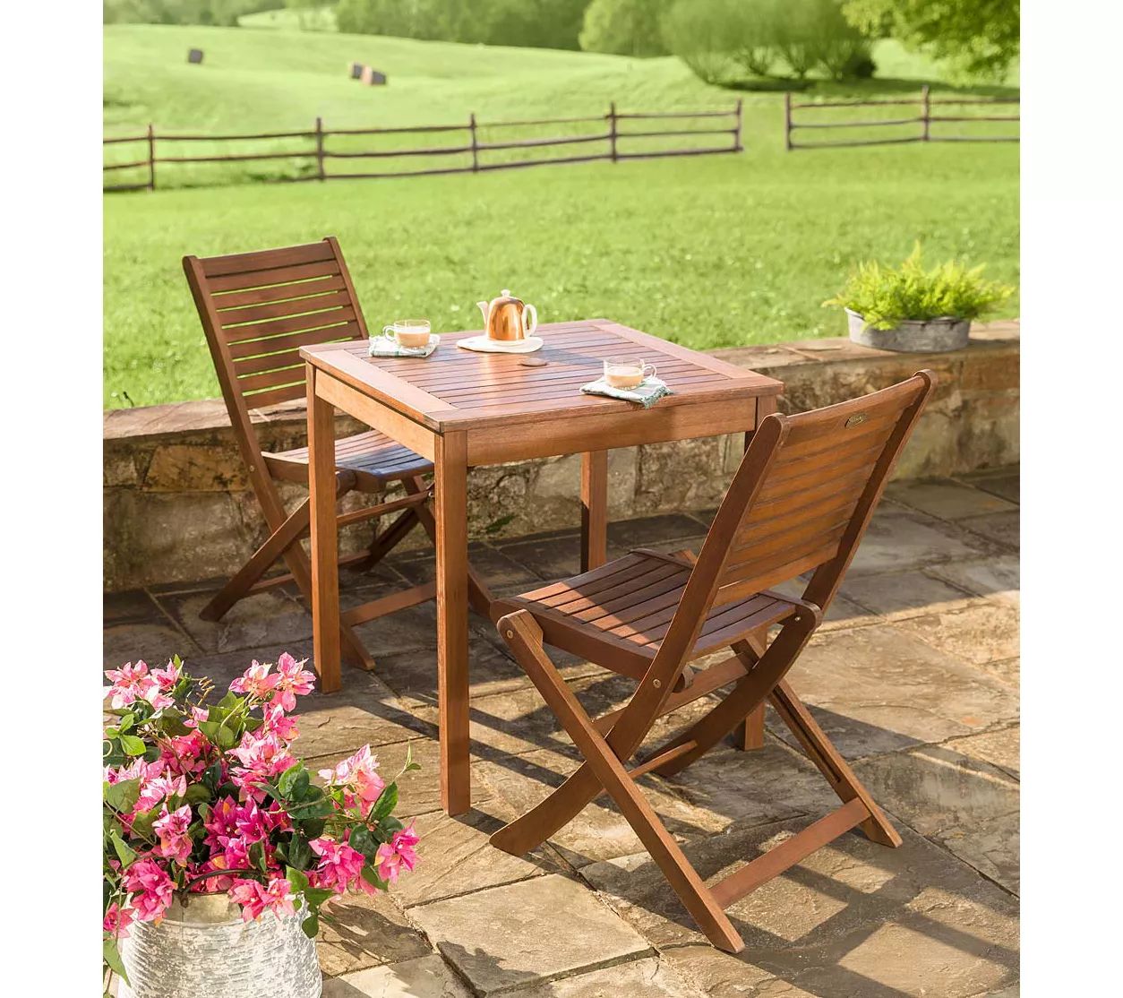 Plow & Hearth Set of 2 Eucalyptus Folding Bistro Chairs | QVC