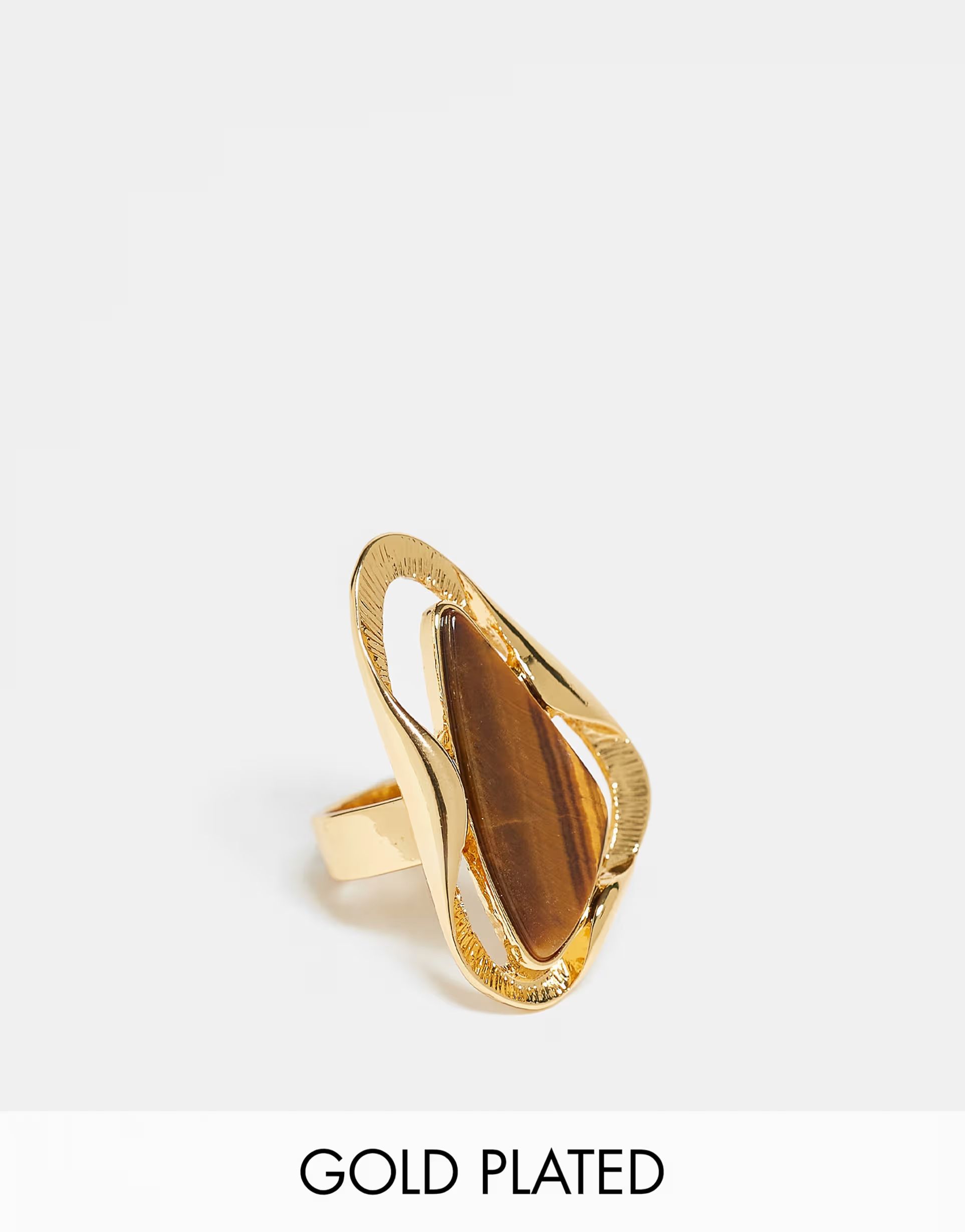 ASOS DESIGN Limited Edition 14k gold plated ring with molten design and tigers eye real semi prec... | ASOS (Global)