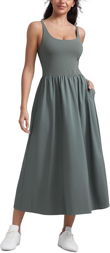 CRZ YOGA Square Neck Maxi Dress for Women - Flowy Sleeveless Padded Travel Casual Outfits with Si... | Amazon (US)