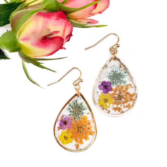 Dried Flower Handmade Resin Earrings  Real Flower Jewelry | Etsy | Etsy (US)