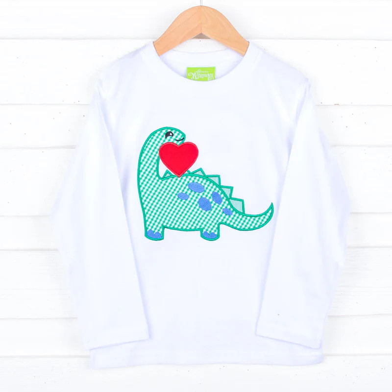 Valentine Dinosaur Long Sleeve White Shirt | Classic Whimsy